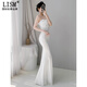 LISM Designer International Light Luxury Brand White One Shoulder Evening Dress Women 2026 New Style Beautiful Banquet Fish White S