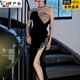 MPPMCK black dress 2025 new temperament socialite fishtail slimming high-end banquet host tube top sexy evening dress black L