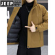 JEEP SPIRIT lightweight down jacket men's winter casual stand-up collar warm jacket embroidered cold weather jacket black M