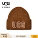UGG new autumn style women's fashionable and comfortable solid color LOGO thick ribbed beanie casual knitted hat 102345 DEC | Decker Brown O/S