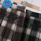 G.duck Girls Skirt Pleated Skirt Autumn and Winter 2025 New Children's Style Versatile Plaid Skirt Girls Skirt Autumn Horizontal Butterfly Woolen Skirt - Black and Gray Plaid 120
