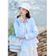 Zihan (ZIHAN) Zihan blue plaid shirt for women 2026 spring new style fungus hem hem stitched embroidered loose flesh-covering shirt Tide Blue XS