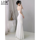 LISM Designer International Light Luxury Brand White One Shoulder Evening Dress Women 2026 New Style Beautiful Banquet Fish White S