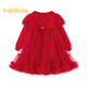 巴拉巴拉【商场同款】儿童连衣裙女童2026新款春装泡泡袖网纱裙子 中国红60611 110