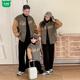Wooden house parent-child outfit plus velvet jacket for a family of three large size versatile mother-child clothing autumn and winter thickened warm baseball uniform green coffee stitching baseball uniform jacket 80 (recommended 18-23 Jin Jin equals 0.5 kg)