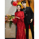 Spring Man (TANHUANGREN) Velvet Thickened New Chinese Style Cheongsam Improved Toast Wear Winter Clothes 2026 Burgundy Fishtail Engagement Evening Dress for Women Red Velvet XL