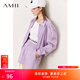 AMII Women's 2025 Summer New Shorts Suit Women's Sports and Leisure Complete Set to Look Slimming Lilac (Coat) XL 170/92A
