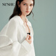 SUSHE Dufeng deconstructed design, irregular lapel, slanted placket, thin, silky, loose, wrinkled shirt, light cloud white M