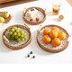 Jingxianju Bamboo Basket Bamboo Basket Bamboo Basket Fruit Plate Tray Steamed Bun Basket Small Desktop Snack Storage Box Vegetable Handmade Double-Ear Imitation Rattan Fruit Plate Medium Size