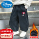 Disney boys' fleece pants autumn and winter 2026 new style children's plaid sweatpants little boys thickened casual leggings black 90 cm recommended height 81-90