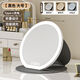LED round makeup mirror folding with light convenient student dormitory office desktop desktop makeup mirror ultra high definition black enlarged mirror high definition three-color light suitable for desktop