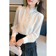 Playboy (PLAYBOY) French-style fungus-edged long-sleeved chiffon shirt for women 2026 autumn new chic age-reducing temperament top official flagship white S