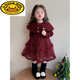 G.duck girls' velvet dress, autumn and winter fashionable red sweater skirt gauze skirt winter wear children's bear shawl princess dress red 90 cm