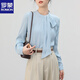 ROMON ribbon blue shirt for women spring new temperament professional commuting shirt high-end satin top blue suitable for spring and summer S