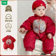 Wooden wooden house, free purse, winter velvet and cotton newborn wine red New Year's greetings one-piece one-piece long climbing 100-day full moon gift, with purse, new Chinese style red thickened khaki 100cm 36cm