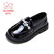 Fuluo Mi Girls Leather Shoes Spring Campus Style Versatile Loafers Little Girls Soft Sole Light Fashion Shoes Shadow Black 32
