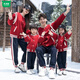 Different parent-child outfits in wooden houses for a family of three 2026 new mother-daughter velvet sweatshirts for a mother-child autumn and winter family red spring and autumn baseball uniform top 90 cm