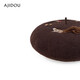 AJIDOU Forest Letter Series Squirrel Felt Beret New Year's Eve Gift Dark Brown One Size