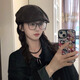 U&MUDI Japanese retro suede brown progressive hat for women with big head circumference and face, small literary and artistic versatile reverse beret hat trendy black one size (55-59cm)