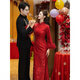 Spring Man (TANHUANGREN) Velvet Thickened New Chinese Style Cheongsam Improved Toast Wear Winter Clothes 2026 Burgundy Fishtail Engagement Evening Dress for Women Red Velvet XL