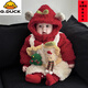 G.duck baby New Year's greetings winter baby boy's quilted and thickened super cute jumpsuit Christmas suit for going out and festive clothes cute red jumpsuit (including chest doll) 66cm