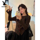 Playboy (PLAYBOY) Design Love Button Sweater Cardigan Women's Autumn and Winter Cardigan Temperament Gentle Loose Irregular Long Sleeve Knitted Top Brown S