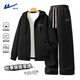 Pull back American sportswear suit men's heavy drape hooded cardigan sweatshirt spring and autumn trendy youth men's clothing set black + black (h red and white pull back) M /170 (same style for men and women)