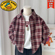 G.duck Korean style boys' brushed plaid shirt, handsome college style spring girl's thin long-sleeved jacket, fashionable red plaid shirt, same style for men and women 110 cm