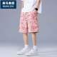 Cotton shorts men's summer casual mid-pants men's breathable thin loose quarter pants beach pants pink 3XL