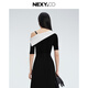 NEXY.CO same style 2026 spring new contrasting slanted shoulder slim knitted sweater simple top black S