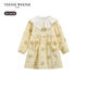Teenie Weenie Kids 26th new baby girl full-print sweet lace collar dress yellow 110 cm