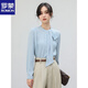 ROMON ribbon blue shirt for women spring new temperament professional commuting shirt high-end satin top blue suitable for spring and summer S