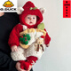 G.duck baby New Year's greetings winter baby boy's quilted and thickened super cute jumpsuit Christmas suit for going out and festive clothes cute red jumpsuit (including chest doll) 66cm