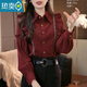 Xia Dian Suding Queen (SE.PSTP) red ruffled lapel shirt for women spring, autumn and winter new niche loose long-sleeved top cardigan shirt for women red M