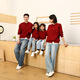 Family portrait, parent-child outfit, red New Year sweater for the Year of the Horse, New Year greeting clothes for a family of three, mother and daughter, high-end style, burgundy sweater/single piece 100, children's size 100 (recommended height 95-105cm)