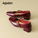 Augu Shiden Mary Jane shoes women's shoes 2026 spring new French shallow mouth single shoes evening small leather shoes fashionable temperament women's shoes P561364 burgundy 35