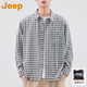 JEEP American retro casual shirt men's 2026 spring new plaid handsome trendy brand versatile fashion tops men's light gray official authentic XL recommended 140-160Jin Jin equals 0.5 kg