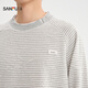 SANFU 2026 spring men's frayed horizontal striped long T-shirt loose fake two-piece round neck top 520419 black M