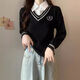 Playboy (PLAYBOY) college style POLO collar fake two-piece shirt vest sweater for women spring unique and chic small top short sweater official flagship black S recommended 80-95Jin Jin is equal to 0.5 kg