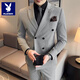 Playboy (PLAYBOY) 2026 double-breasted suit suit men's business formal wear high-end suit groom wedding dress slim jacket medium gray single suit XL recommended 120-135 Jin Jin equals 0.5 kg