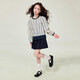 Princess Yuanyuan Retro Striped Shirt Girls' Lace Spliced Shirt Spring and Autumn Children's French Puff Sleeve Bottoming Top