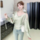 Playboy (PLAYBOY) new sexy temperament bottoming shirt pure desire top small shirt women's satin long-sleeved shirt off-shoulder 2026 spring and autumn official flagship bud green S