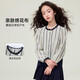 Princess Yuanyuan Retro Striped Shirt Girls' Lace Spliced Shirt Spring and Autumn Children's French Puff Sleeve Bottoming Top
