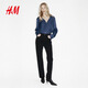 H&M women's shirt 2026 spring new style V-neck style inner fashion glossy satin shirt 0939703 dark blue XL 175/116