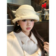 Shijanu retro French bow hat wig women's autumn and winter Hepburn style fisherman hat black brown water ripple milk white bow hat