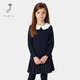 JACADI girls French long-sleeved T-shirt 2026 spring new lace collar cotton casual top trendy navy 123 105 /4A