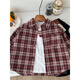 G.duck Korean style boys' brushed plaid shirt, handsome college style spring girl's thin long-sleeved jacket, fashionable red plaid shirt, same style for men and women 110 cm