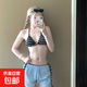Striped European and American sexy bikini vacation beach loose striped shorts can be worn outside BM style split swimsuit ins black and white striped bikini + shorts M