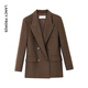 Langzi Wool Temperament Retro Design Commuting Professional Suit Jacket Commuting Winter New Casual Suit Women Brown Green S