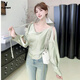 Playboy (PLAYBOY) new sexy temperament bottoming shirt pure desire top small shirt women's satin long-sleeved shirt off-shoulder 2026 spring and autumn official flagship bud green S